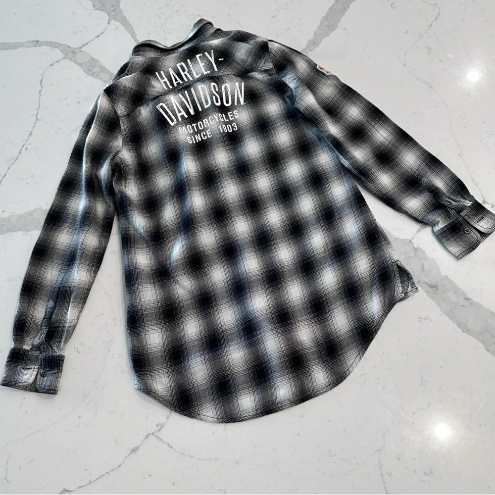 Harley Davidson Black & White Plaid Top - Picture 3 of 7